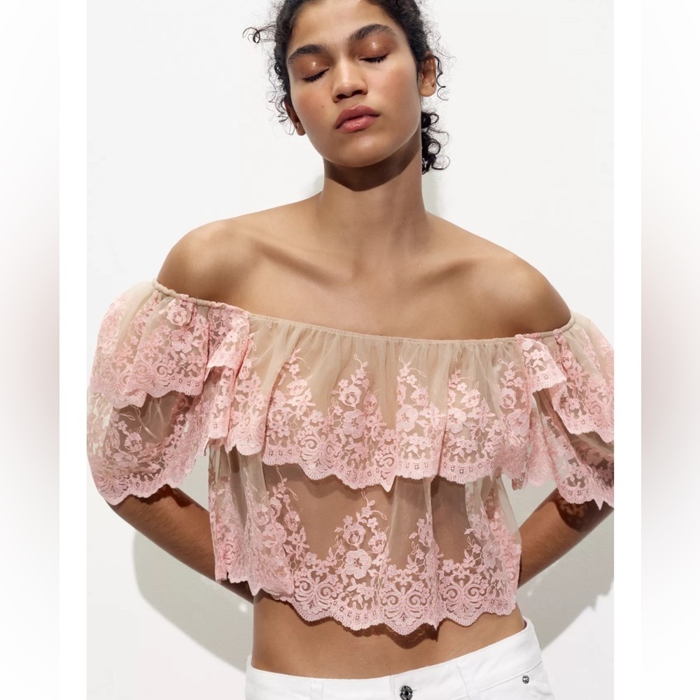 Zara Embroidered Ruffle Top - Picture 6 of 10
